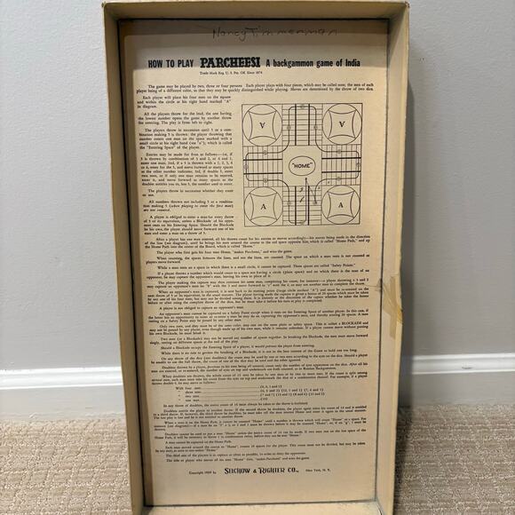 Vintage 1959 PARCHEESI No. 2 Gold Seal Edition Selchow & Righter Mostly Complete - Picture 3 of 6